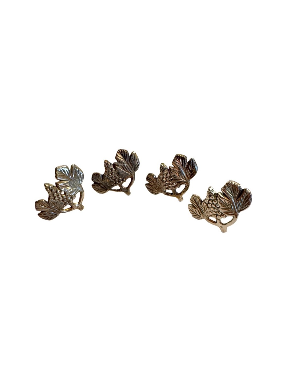 Vintage Pewter Grapes Cluster Leaf & Vine Napkin Holder Rings Set Of 4 Metal